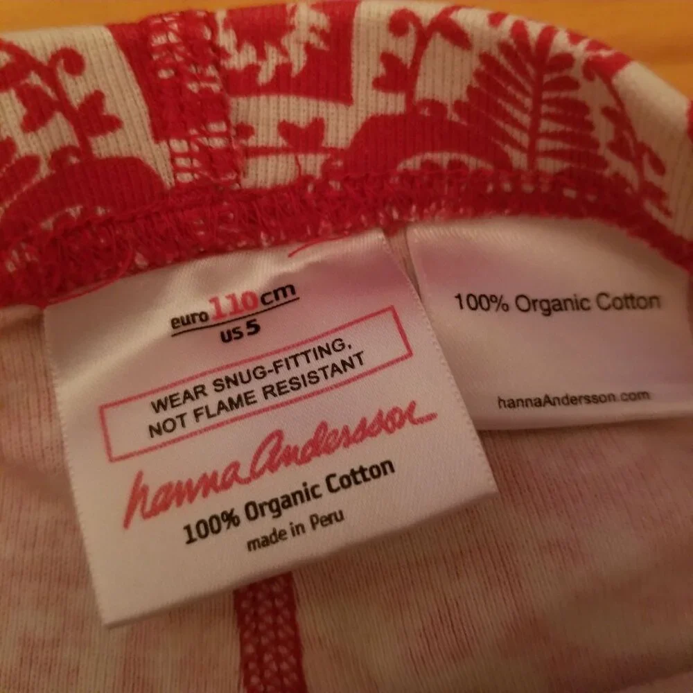 Hanna Andersson 110cm 5 Years 2 Pc Pajamas Red White Green Medallion Holiday Cot